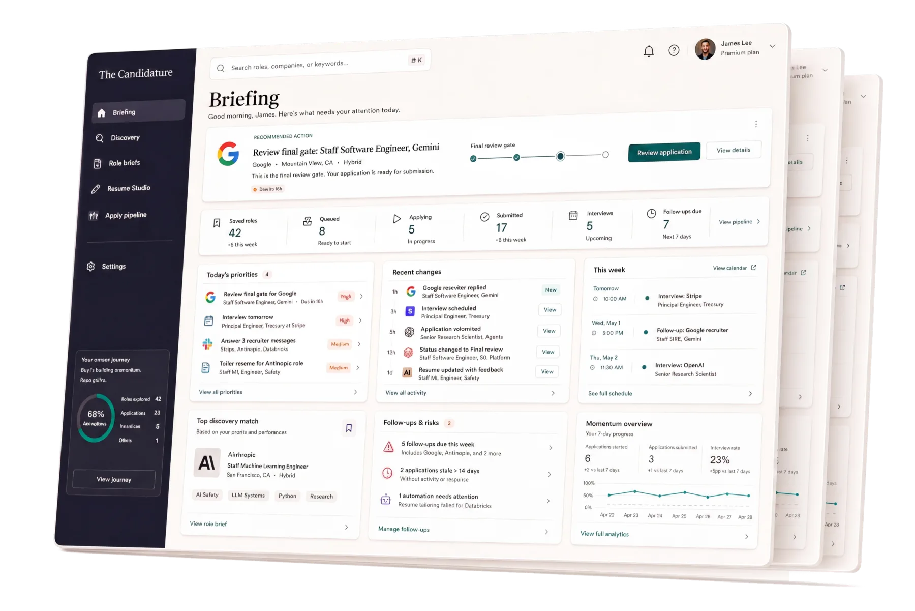 Product preview: Briefing dashboard with matched roles